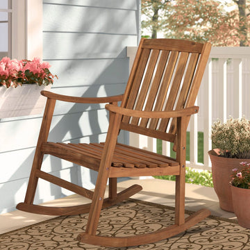 Penny Classic Slat-Back 300-Lbs Support Acacia Wood Patio Outdoor Rocking Chair - JONATHAN Y